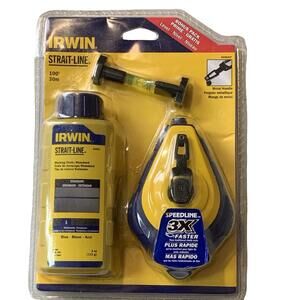 IRWIN Strait-Line Chalk Line Reel Kit 100ft w/ Blue Chalk 4oz & Line Level NEW